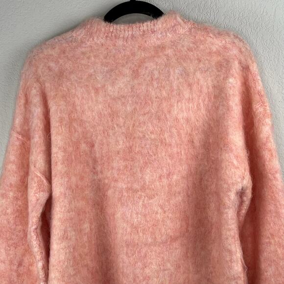 Topshop Pink Knitted Fuzzy Crewneck Pullover Sweater Oversized Small 4/6 NWT - Picture 9 of 13